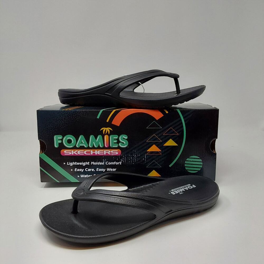 Skechers Foamies Bay Breeze Boardwalk Black Flip Flop Sandals Women's 8 NIB